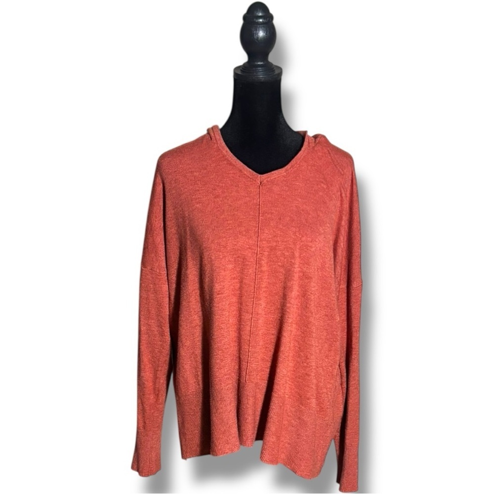 Dreamers Cozy Super Soft Long Sleeve V Neck Rust Hoodie - Picture 2 of 15